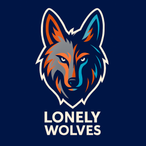 Logo Lonely Wolves com cabeça de lobo estilizada em cores laranja e azul, representando curso avançado de Smartsheet da TaskIT