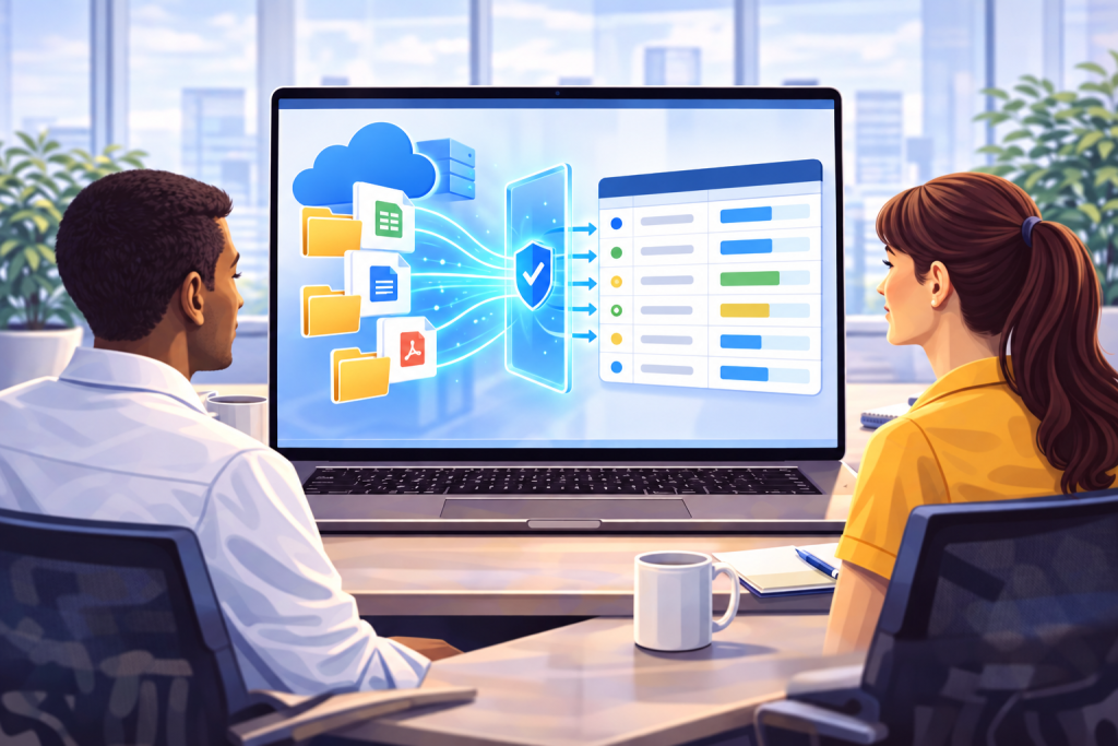 Ilustração sobre Smartsheet passa a importar arquivos diretamente do SharePoint, em estilo visual TaskIT