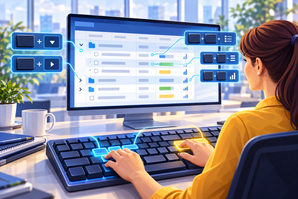 Ilustração sobre Novos atalhos de teclado aceleram o trabalho na Table View, em estilo visual TaskIT