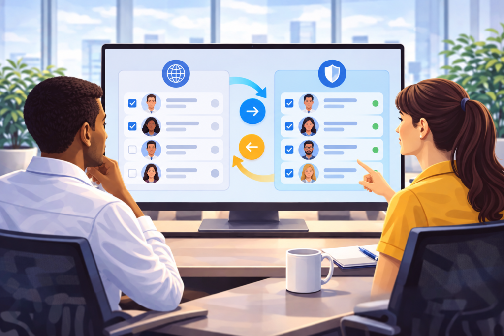 Ilustração sobre Smartsheet simplifica a gestão de usuários fora do plano, em estilo visual TaskIT